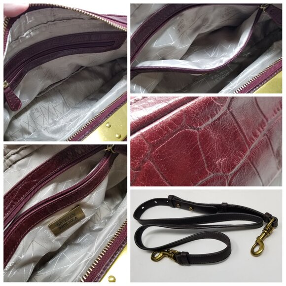 Badgley Mischka Dark Burgundy Red Faux Croc Embossed Leather & Brown Handbag - Picture 16 of 16